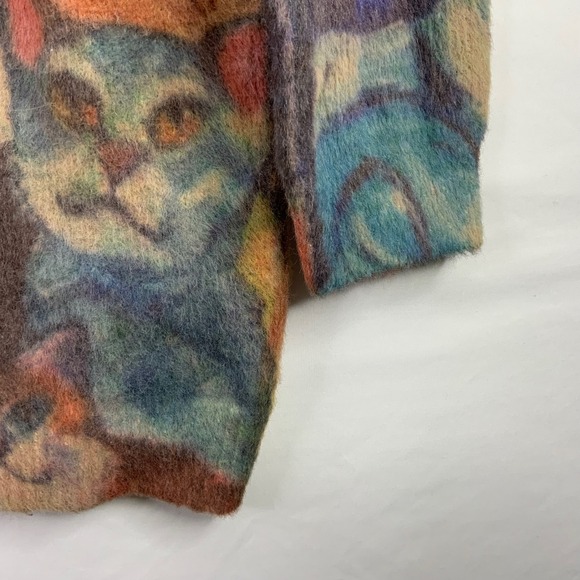 Women Colorful Cat All Over Print Wool Blend Fuzzy Knit Sweater Crewneck Multi - Picture 6 of 7